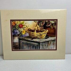 VTG Emily James Art Print Cherry Picking County Matted 1999 Basket Decor READ